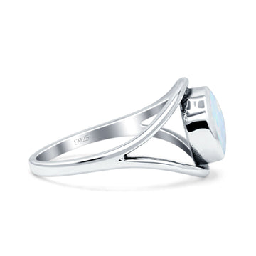 Round Thumb Ring Statement Fashion Oxidized Lab Created White Opal Solid 925 Sterling Silver